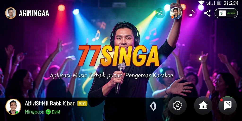 Tampilan utama 77SINGA dengan berbagai pilihan lagu dan fitur karaoke.