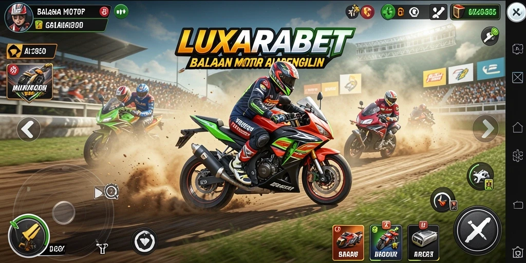 Gameplay LUXARABET yang mendebarkan dan penuh aksi balapan motor.