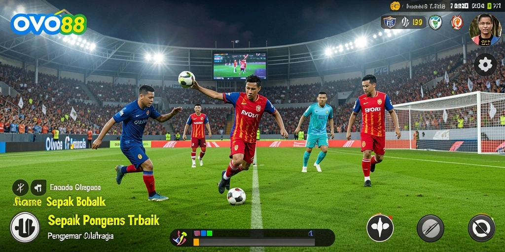 Tangkapan layar OVO88 menampilkan aksi pertandingan sepak bola yang seru.